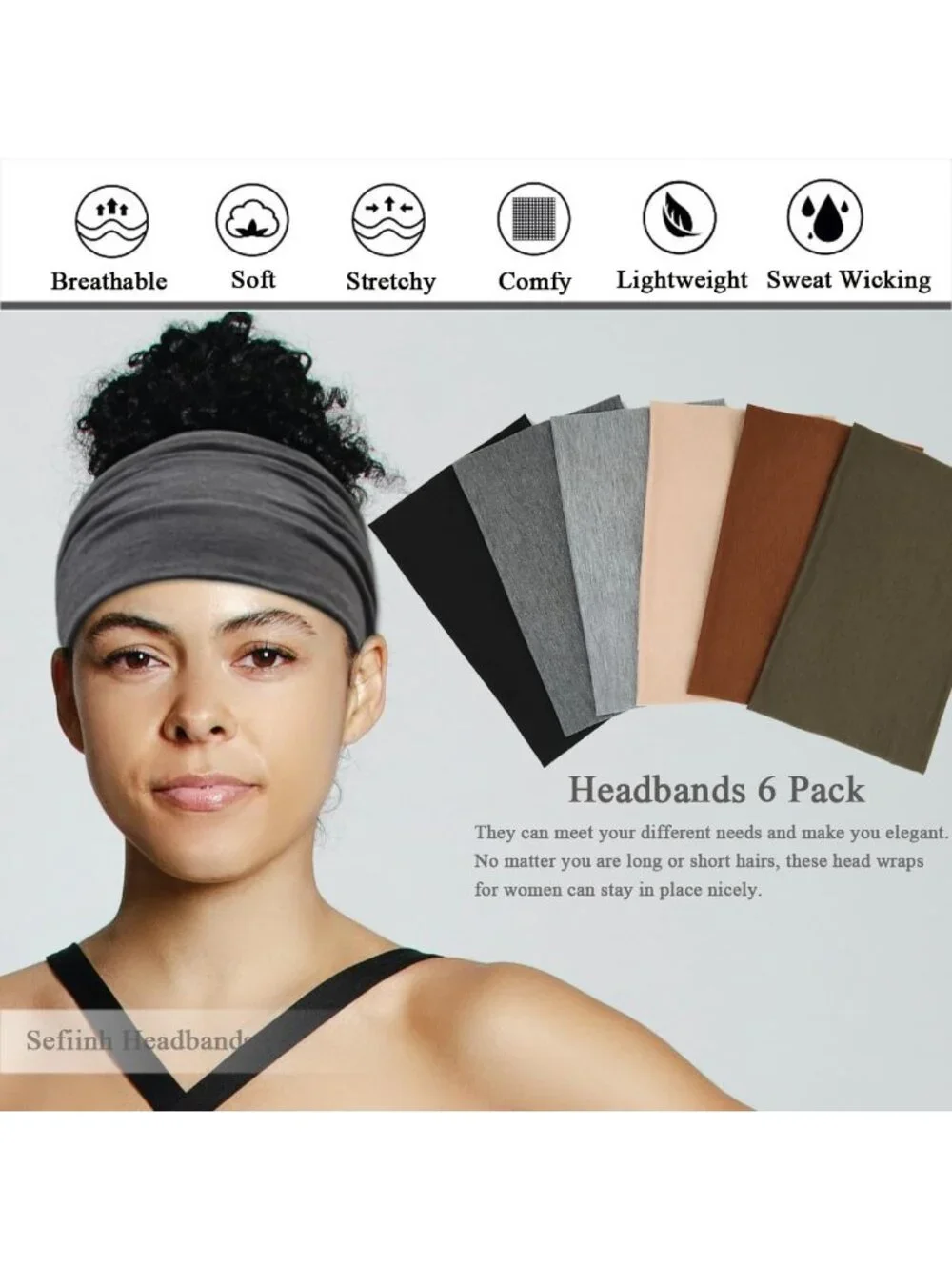 Women's Solid 6 Pack Stretch Headband Turban Workout Hairband Accessories - Picture 2 of 6